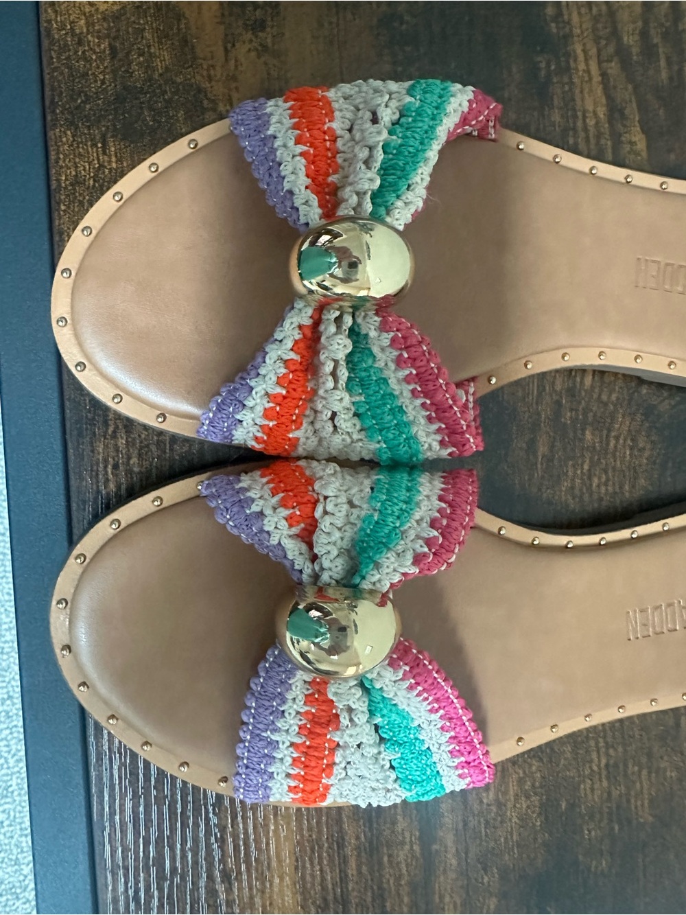Steve Madden Multicolor Crochet Slide Sandals with Tan Footbed - Picture 6 of 6